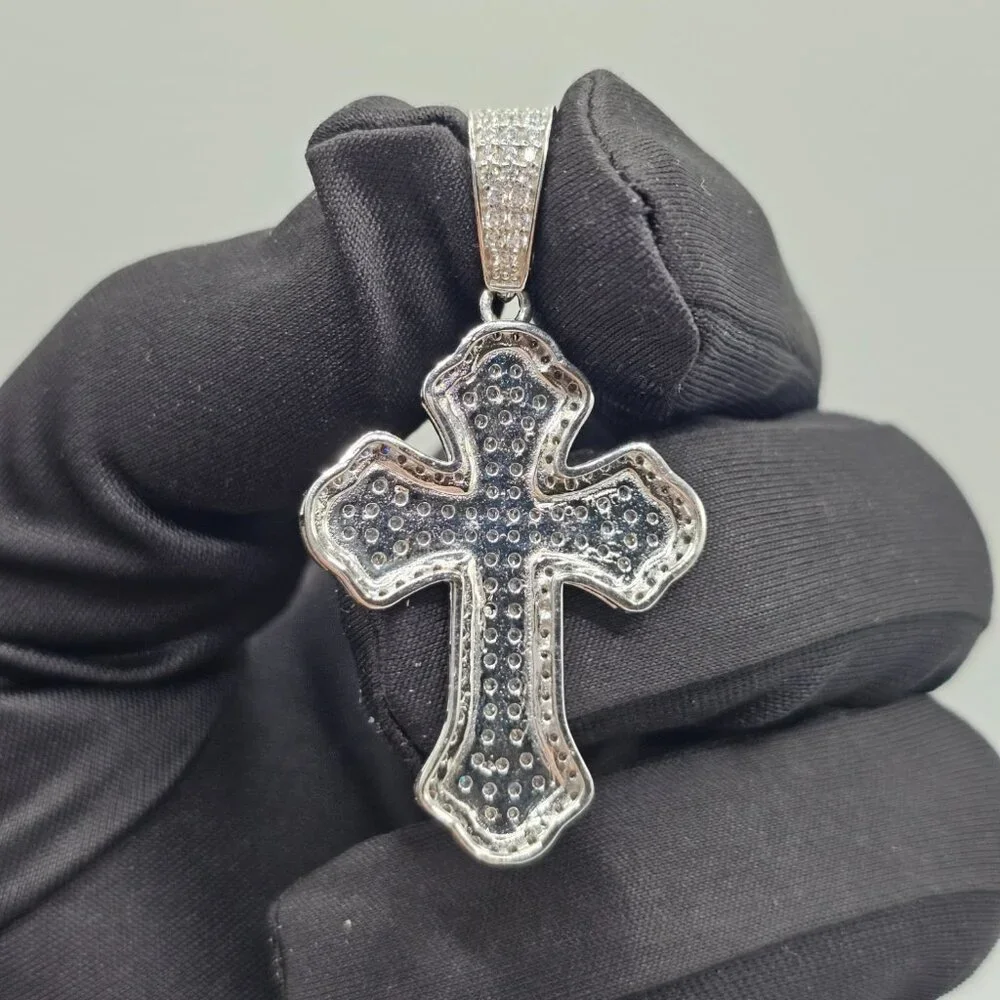 Sterling Silver 925 Rhodium Plated Cross Clear CZ Pendant